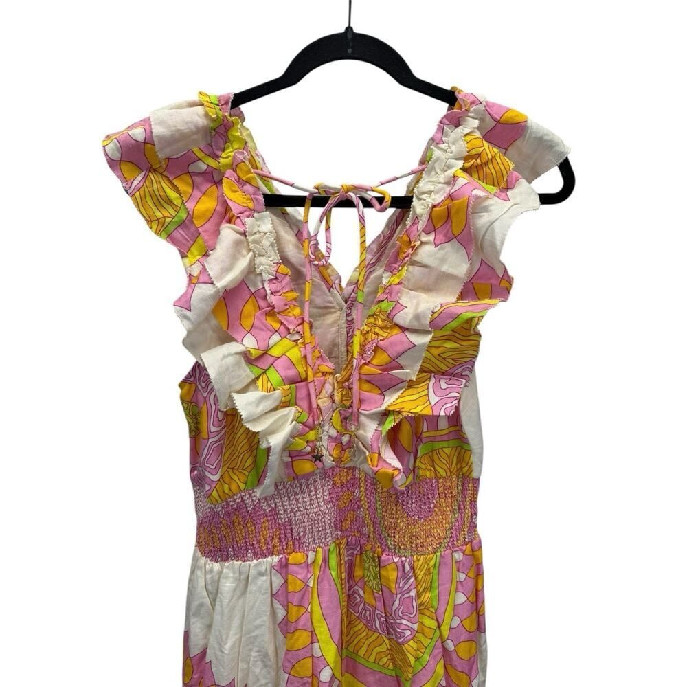 NWT Love the Label Boho Maxi Dress Linen Blend Ruffle Tiered Size L - Picture 10 of 13
